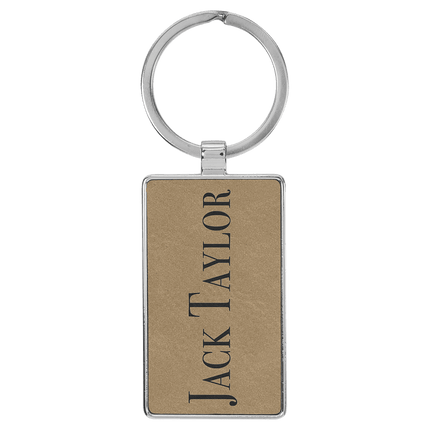 2 3/4" x 1 1/4" Laserable Leatherette/Metal Rectangle Keychain