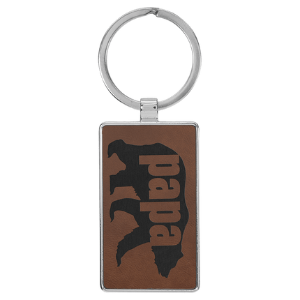 2 3/4" x 1 1/4" Laserable Leatherette/Metal Rectangle Keychain