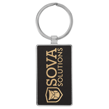 2 3/4" x 1 1/4" Laserable Leatherette/Metal Rectangle Keychain