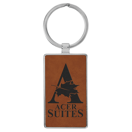 2 3/4" x 1 1/4" Laserable Leatherette/Metal Rectangle Keychain