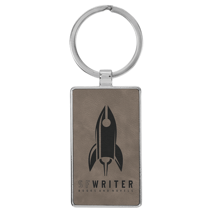 2 3/4" x 1 1/4" Laserable Leatherette/Metal Rectangle Keychain