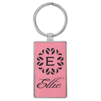 2 3/4" x 1 1/4" Laserable Leatherette/Metal Rectangle Keychain