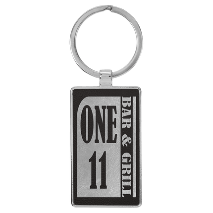 2 3/4" x 1 1/4" Laserable Leatherette/Metal Rectangle Keychain