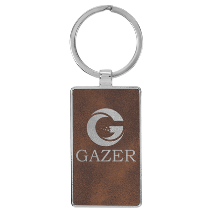 2 3/4" x 1 1/4" Laserable Leatherette/Metal Rectangle Keychain