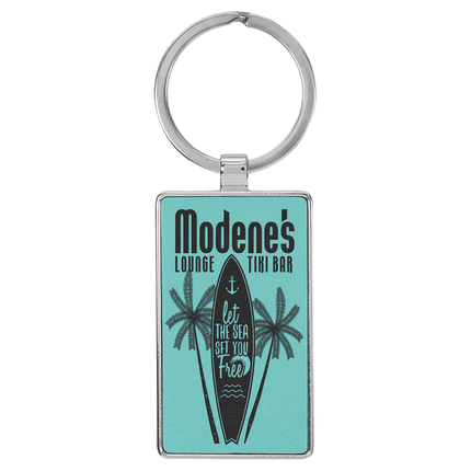 2 3/4" x 1 1/4" Laserable Leatherette/Metal Rectangle Keychain