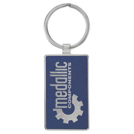 2 3/4" x 1 1/4" Laserable Leatherette/Metal Rectangle Keychain