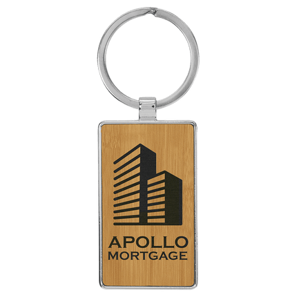 2 3/4" x 1 1/4" Laserable Leatherette/Metal Rectangle Keychain