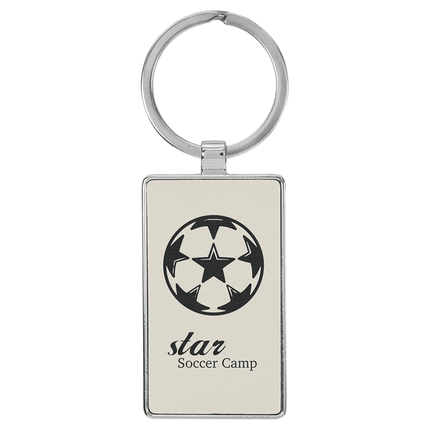2 3/4" x 1 1/4" Laserable Leatherette/Metal Rectangle Keychain
