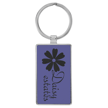 2 3/4" x 1 1/4" Laserable Leatherette/Metal Rectangle Keychain