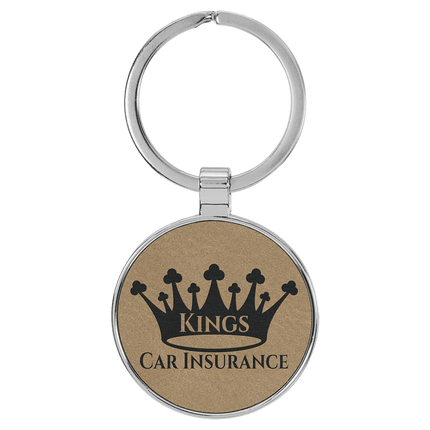 Personalized Leatherette & Metal Round Keychain
