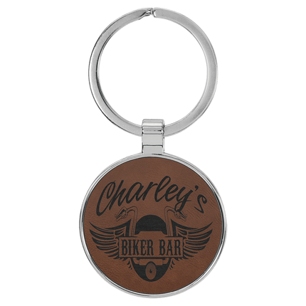 Personalized Leatherette & Metal Round Keychain