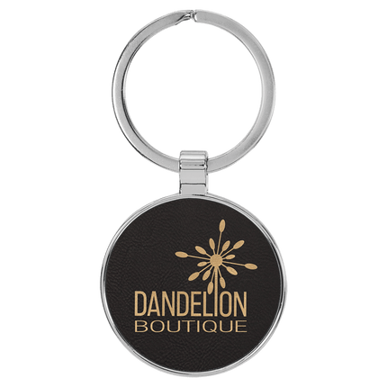 Personalized Leatherette & Metal Round Keychain