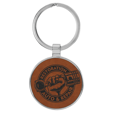 Personalized Leatherette & Metal Round Keychain