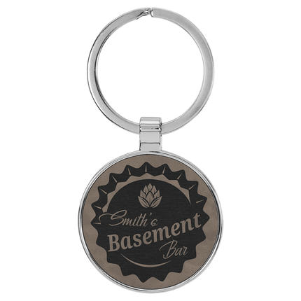 Personalized Leatherette & Metal Round Keychain