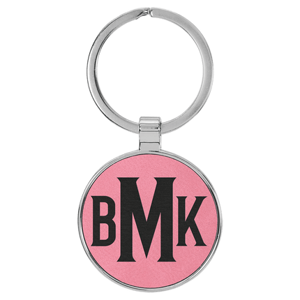 Personalized Leatherette & Metal Round Keychain