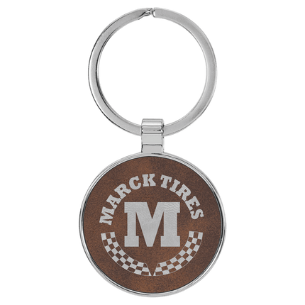Personalized Leatherette & Metal Round Keychain