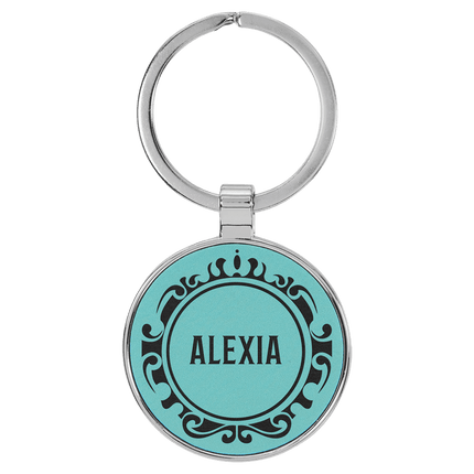 Personalized Leatherette & Metal Round Keychain