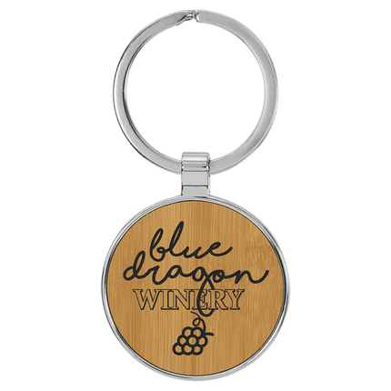 Personalized Leatherette & Metal Round Keychain