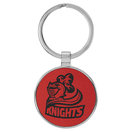 Personalized Leatherette & Metal Round Keychain
