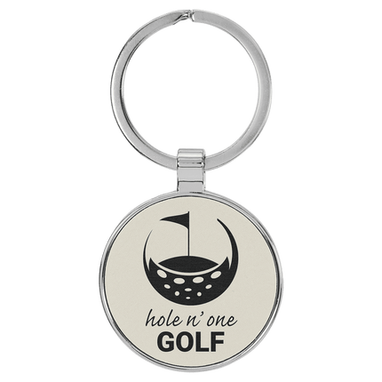 Personalized Leatherette & Metal Round Keychain