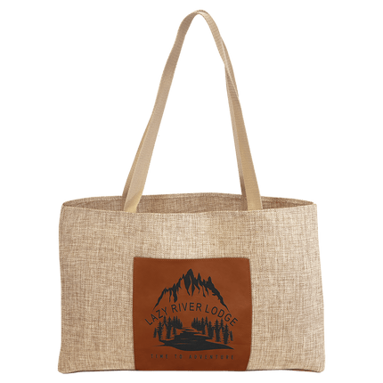 19" x 12" Burlap Bag with 5" Laserable Leatherette Gusset