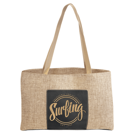 19" x 12" Burlap Bag with 5" Laserable Leatherette Gusset