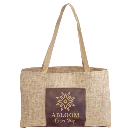 19" x 12" Burlap Bag with 5" Laserable Leatherette Gusset