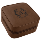 Dark Brown Laserable Leatherette Travel Jewelry Box with Black