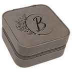 Gray Laserable Leatherette Travel Jewelry Box with Black