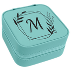 Teal Laserable Leatherette Travel Jewelry Box with Black