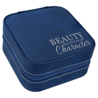 Blue/Silver Laserable Leatherette Travel Jewelry Box with Black