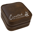Rustic/Silver Laserable Leatherette Travel Jewelry Box with Black