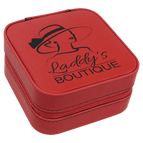 Red Laserable Leatherette Travel Jewelry Box with Black