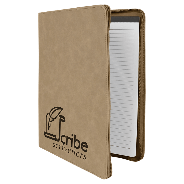 9 1/2" x 12" w/ Zipper Laserable Leatherette Portfolio with Notepad