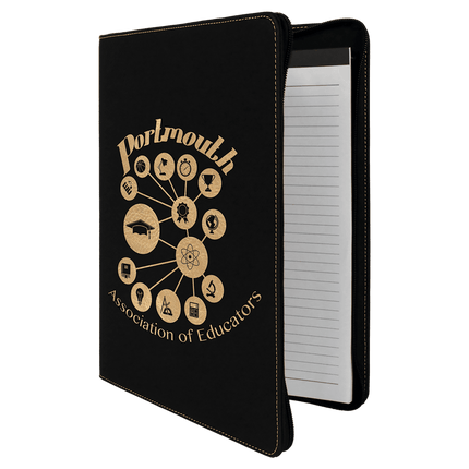 9 1/2" x 12" w/ Zipper Laserable Leatherette Portfolio with Notepad