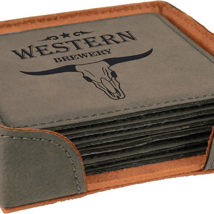 Personalized Square Leatherette 6-Coaster Set (4" x 4")