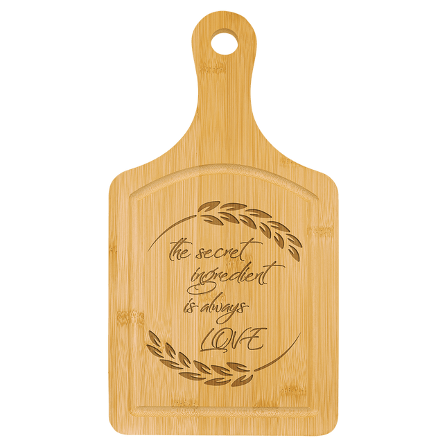 13 1/2" x 7" Bamboo Cutting Board Paddle Shape with Drip Ring