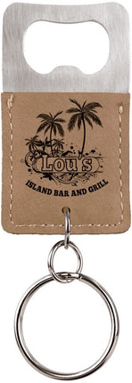 Rectangle Laserable Leatherette Bottle Opener Keychain