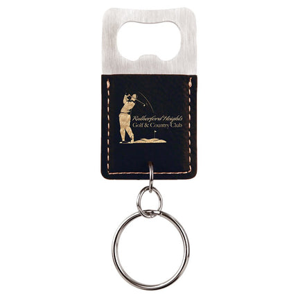 Rectangle Laserable Leatherette Bottle Opener Keychain