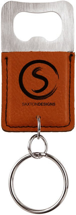 Rectangle Laserable Leatherette Bottle Opener Keychain
