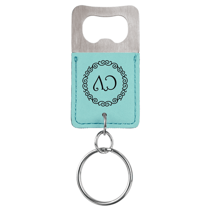 Rectangle Laserable Leatherette Bottle Opener Keychain
