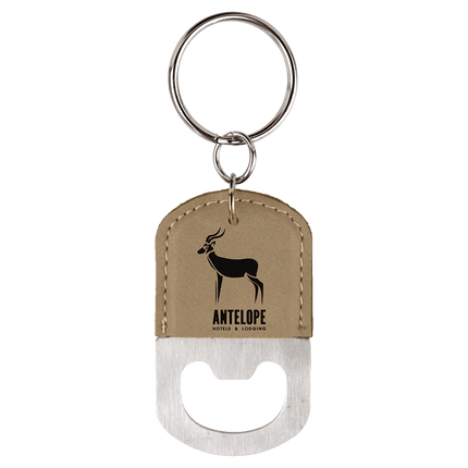 Oval Laserable Leatherette Bottle Opener Keychain