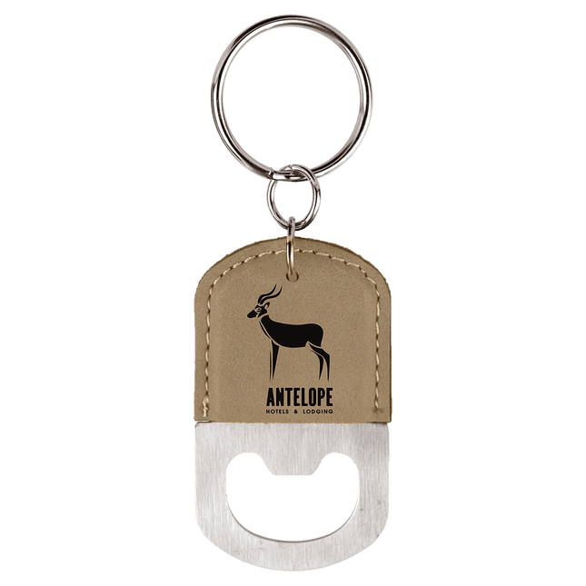 Oval Laserable Leatherette Bottle Opener Keychain