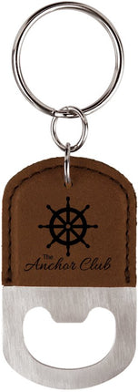 Oval Laserable Leatherette Bottle Opener Keychain