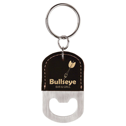 Oval Laserable Leatherette Bottle Opener Keychain