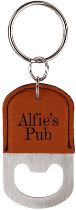 Oval Laserable Leatherette Bottle Opener Keychain