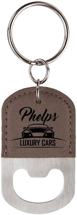 Oval Laserable Leatherette Bottle Opener Keychain