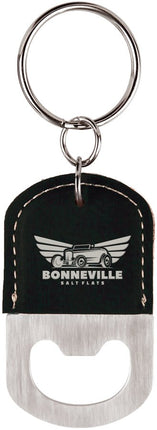 Oval Laserable Leatherette Bottle Opener Keychain