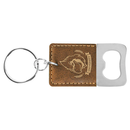 Rectangle Laserable Leatherette Bottle Opener Keychain
