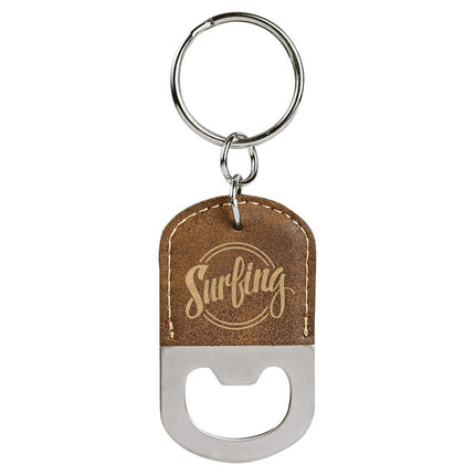 Oval Laserable Leatherette Bottle Opener Keychain